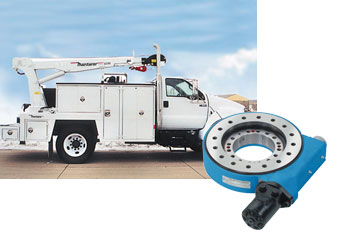 Light cranes - the standard equipment of service trucks, using Slew Drive.
