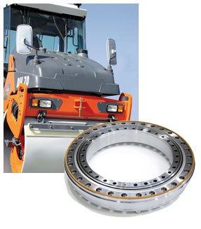 Tandem asphalt compaction roller uses untoothed Slewing Rings as a steering bearing (some designs are partly coated on the surface to prevent corrosion). In the split roller, Slewing Rings with special seals are used.