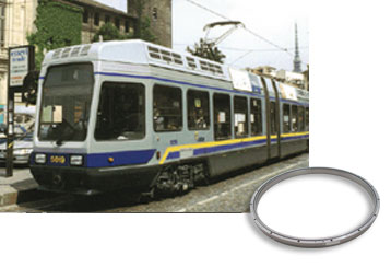 Trams and subways use special design Ball Slewing Rings as hinge bearings between carriage sections and carriages and bogies.