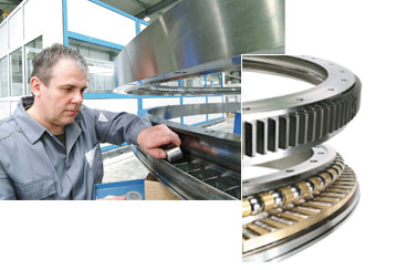 In this combination type Slewing Ring, heavy axial loading is carried by the roller raceway. The ball raceway provides support for light radial loads.