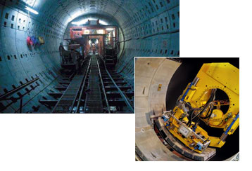 The erector uses a Cross Roller Slewing Ring for lifting and positioning the concrete lining segments (Tubbing) which are used for strengthening the tunnel walls.