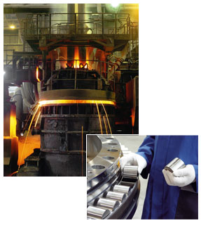 We manufacture Triple Row Roller Slewing Rings for cover swing gears of electric arc furnaces (so-called EAFs, picture above) as well as Triple Row Roller Slewing Rings for ladle turrets (picture below).